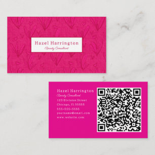 Hot Pink QR Code Business Card Floral Minimalist