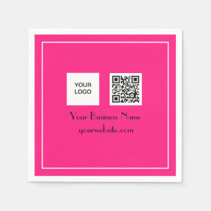 Hot Pink QR Code Business Logo Minimalist Napkin