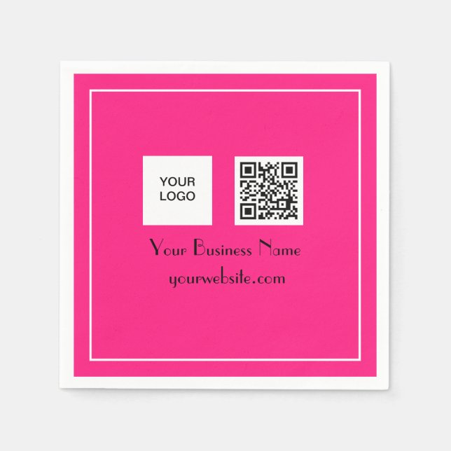 Hot Pink QR Code Business Logo Minimalist Napkin (Front)
