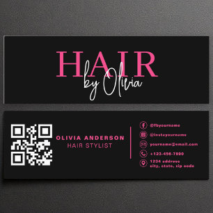 Hot Pink QR Code Hair Stylist Modern Typography  Mini Business Card