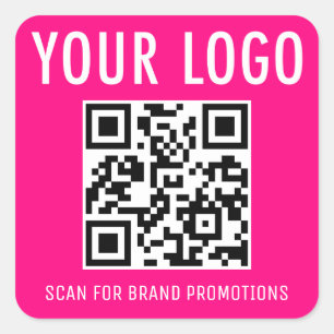 Hot Pink QR Code Stickers Business Logo Square
