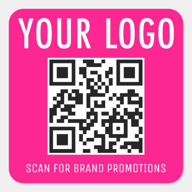 Hot Pink QR Code Stickers Business Logo Square (Front)