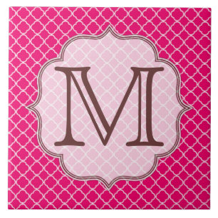 Hot Pink Quarterfoil Latti Monogram Display Tile
