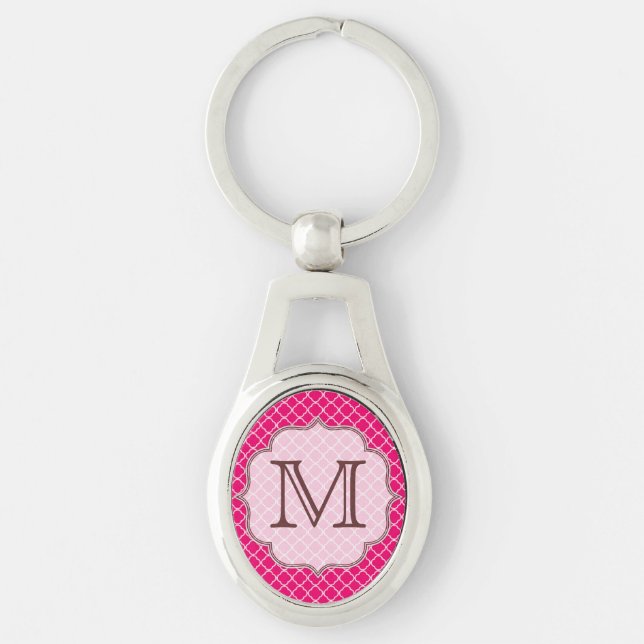 Hot Pink Quarterfoil Latti Monogram Key Chain (Front)