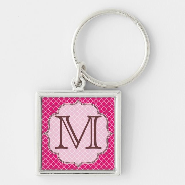 Hot Pink Quarterfoil Latti Monogram Key Chain (Front)