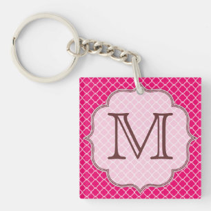 Hot Pink Quarterfoil Latti Monogram Key Chain
