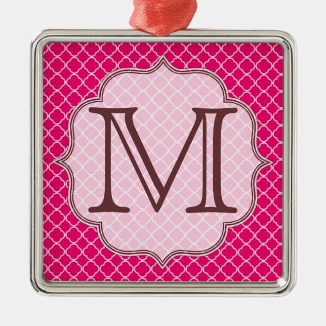 Hot Pink Quarterfoil Latti Monogram Ornament (Front)