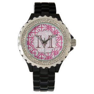 Hot Pink Quarterfoil Lattice Monogram Wrist Watch
