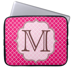Hot Pink Quarterfoil Monogram 15" Laptop Case