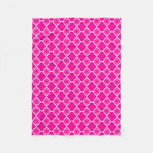 Hot Pink Quatrefoil Geometric Pattern Fleece Blanket