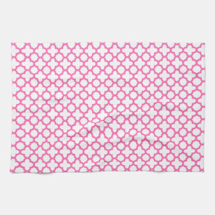 Hot Pink Quatrefoil Pattern Tea Towel