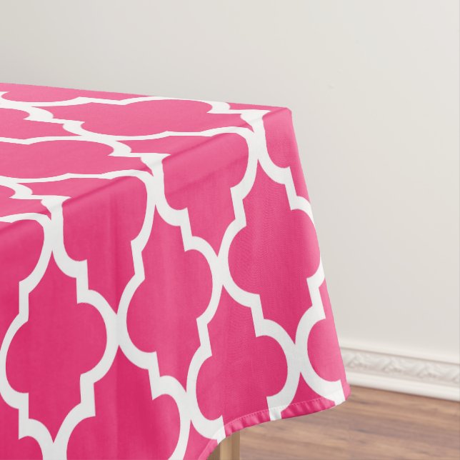 Hot Pink Quatrefoil Tiles Pattern Tablecloth (In Situ)