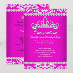 Hot Pink Quinceanera 15th Birthday Party Tiara Invitation