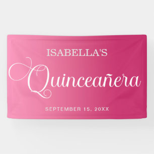 Hot Pink Quinceañera Birthday Elegant Script Banner