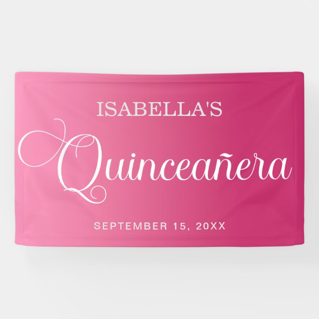 Hot Pink Quinceañera Birthday Elegant Script Banner (Horizontal)