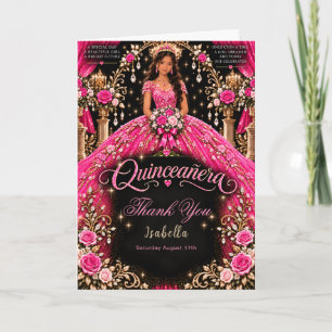 Hot Pink Quinceañera Celebration Thank You Card