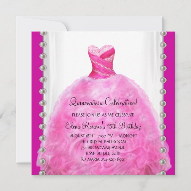 Hot Pink Quinceanera Invitation (Front)
