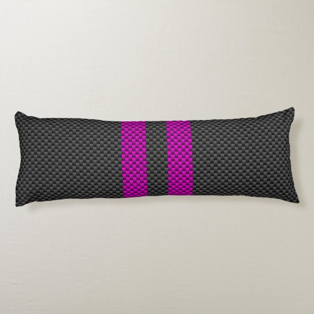 Hot Pink Racing Stripes in Carbon Fibre Style Body Cushion (Back)