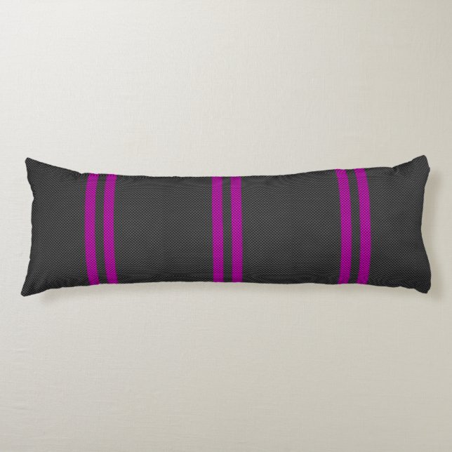 Hot Pink Racing Stripes in Carbon Fibre Style Body Cushion (Front)