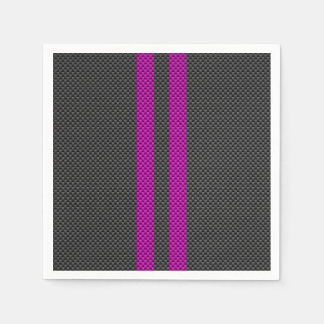Hot Pink Racing Stripes in Carbon Fibre Style Napkin (Front)