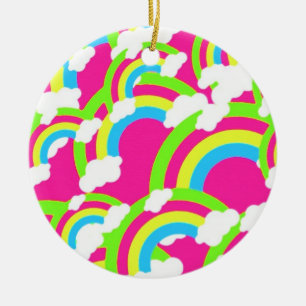 Hot Pink Rainbow Pattern Ceramic Tree Decoration