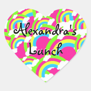 Hot Pink Rainbow Pattern Heart Sticker