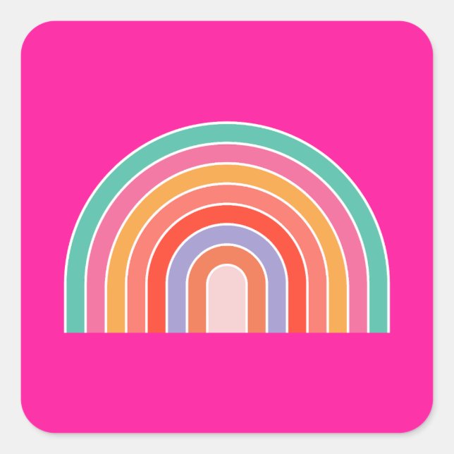 Hot Pink Rainbow Preppy Colourful Happy Rainbow Square Sticker (Front)