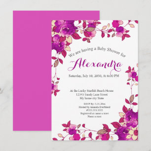 Hot pink Rasberry Floral Baby Shower invitation