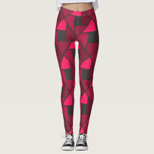 Hot Pink Raspberry Red Geometric Yoga Pants