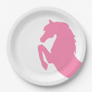 Hot Pink Rearing Horse Silhouette Paper Plate