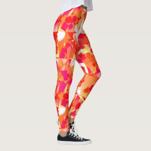 Hot Pink, Red and Peach Modern Abstract Leggings