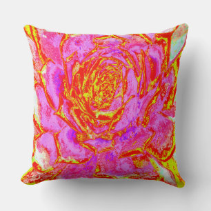 Hot Pink, Red and Yellow Succulent Sedum Rosette Cushion