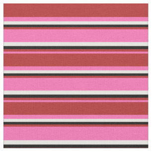 Hot Pink, Red, Black & White Coloured Lines Fabric