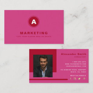 Hot Pink Red Business Marketing Professional Photo Business Card