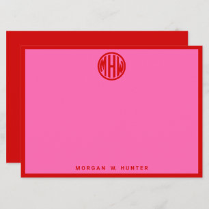Hot Pink Red Circle Monogram Font DIY BG Thank You Card