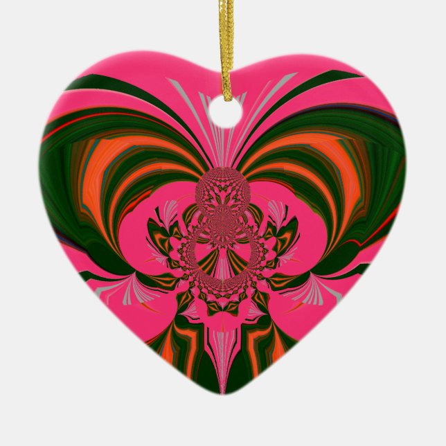 Hot Pink Red Golden Green Ceramic Tree Decoration (Front)