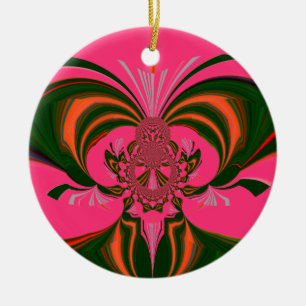 Hot Pink Red Golden Green Ceramic Tree Decoration