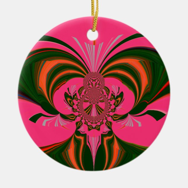 Hot Pink Red Golden Green Ceramic Tree Decoration (Front)