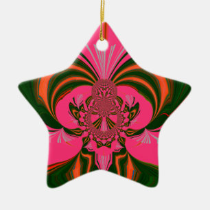 Hot Pink Red Golden Green Ceramic Tree Decoration