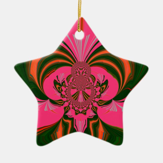 Hot Pink Red Golden Green Ceramic Tree Decoration (Front)