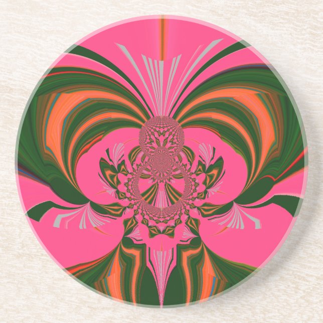 Hot Pink Red Golden Green Coaster (Front)