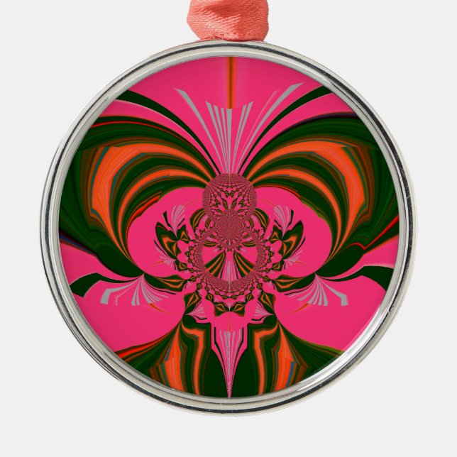 Hot Pink Red Golden Green Metal Tree Decoration (Front)