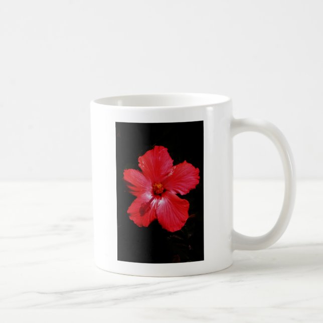 Hot Pink Red Hibiscus flower on Black Coffee Mug (Right)
