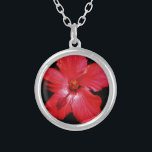 Hot Pink Red Hibiscus flower on Black Silver Plated Necklace<br><div class="desc">Beautiful photo of a Hot Pink Red Hibiscus flower on Black by Artist Sandra Marie Closs. Add your own text, name or monogram to create the perfect product for any occasion. Wedding, bridal party garden party, sympathy , birthday, baby shower, any celebration or just to make your day a little...</div>