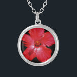Hot Pink Red Hibiscus flower on Black Silver Plated Necklace<br><div class="desc">Beautiful photo of a Hot Pink Red Hibiscus flower on Black by Artist Sandra Marie Closs. Add your own text, name or monogram to create the perfect product for any occasion. Wedding, bridal party garden party, sympathy , birthday, baby shower, any celebration or just to make your day a little...</div>