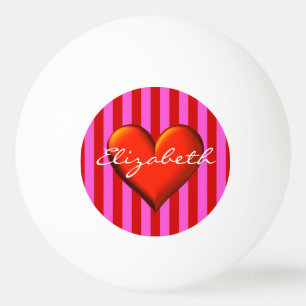 Hot Pink Red Stripe Red Metallic Heart Monogram Ping Pong Ball