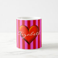 Hot Pink, Red Stripes, Red Metallic Heart Monogram
