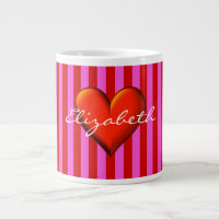 Hot Pink, Red Stripes, Red Metallic Heart Monogram