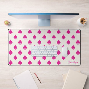 Hot Pink Retro Ace of Spades Pattern with Name Desk Mat