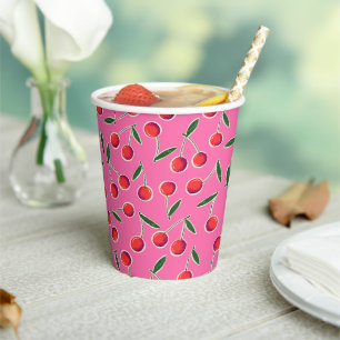 Hot Pink Retro Berry Cherry Birthday Party Paper Cups